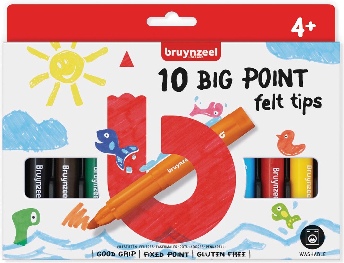 Viltstift Bruynzeel Kids big point blister à 10 stuks assorti | 6 stuks